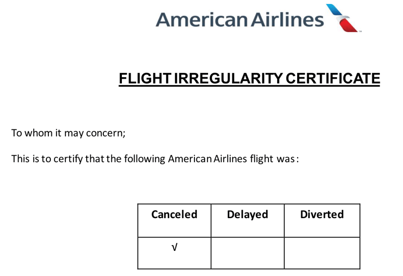 アメリカン航空遅延証明書