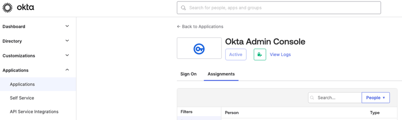 okta admin console application
