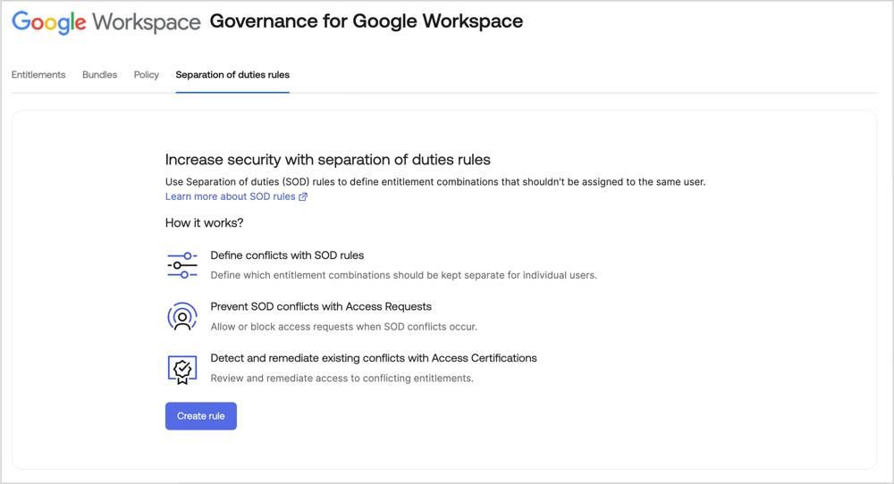 Separation of duties rulesタブを開いた画面です。