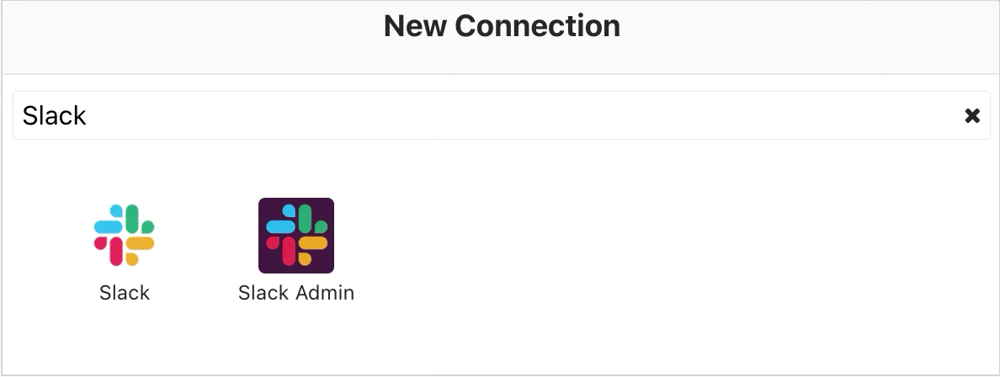 Okta WorkflowsのコネクションでSlackとSlack Adminが表示されている画面です。