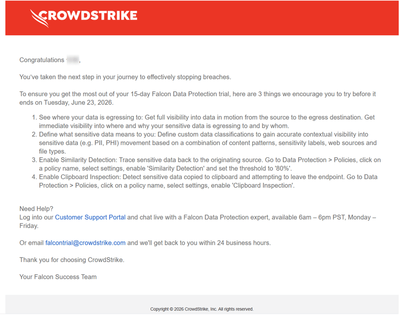CrowdStrike社からメール受信