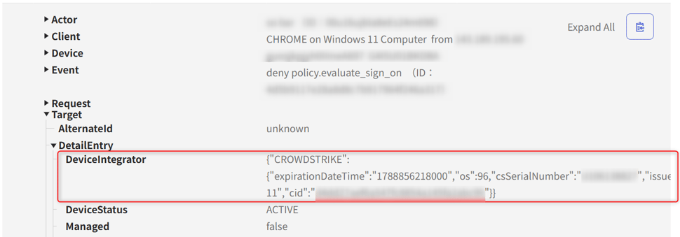 CrowdStrikeのスコアがOktaに正しく渡っていることの確認①