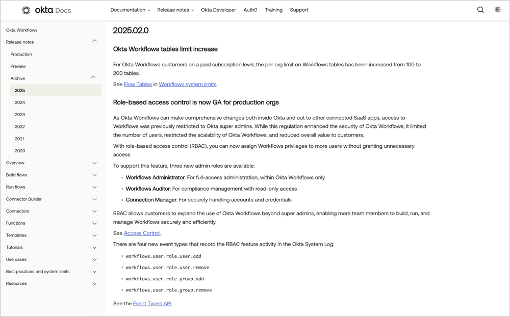 2025年2月のOkta Workflowsのリリースノートです。