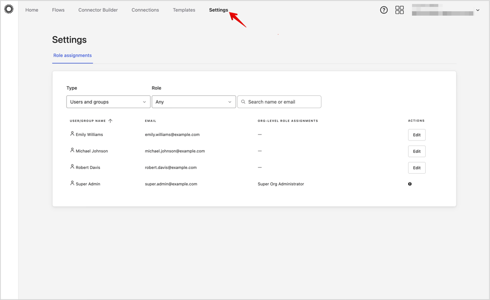 Okta Workflowsの権限設定画面です。