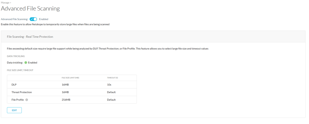 Advanced File Scanningの設定画面