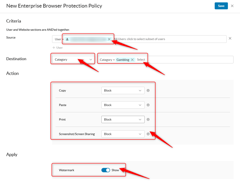 Enterprise Browser Protection ポリシー設定