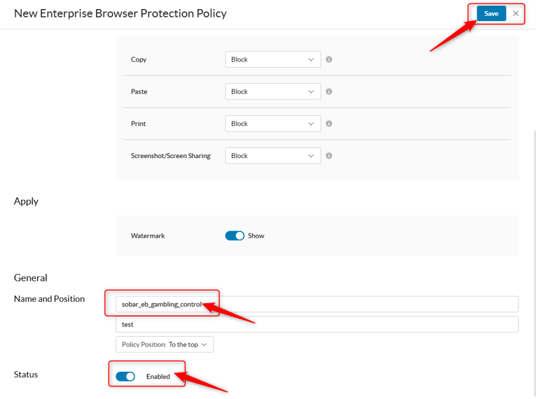 Enterprise Browser Protection ポリシー設定02＆Save