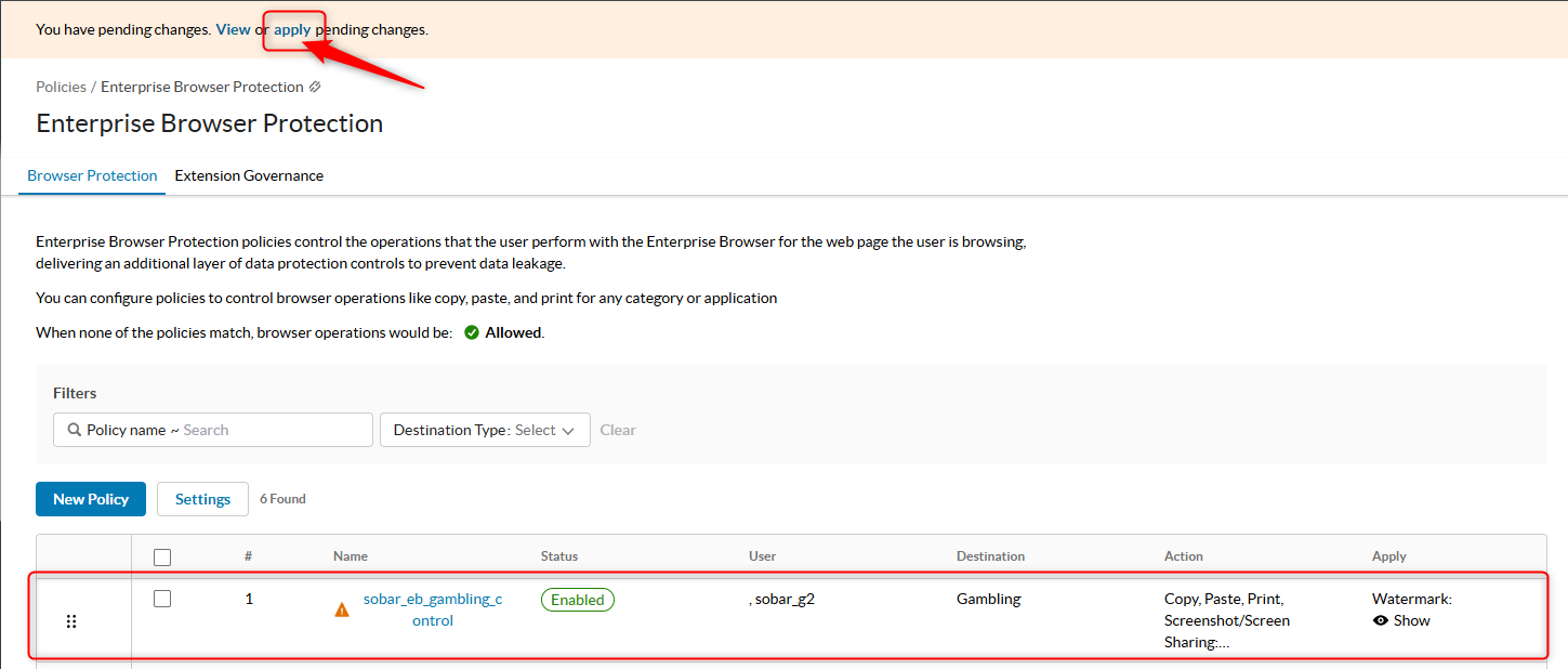 Enterprise Browser Protection ポリシーapply実施