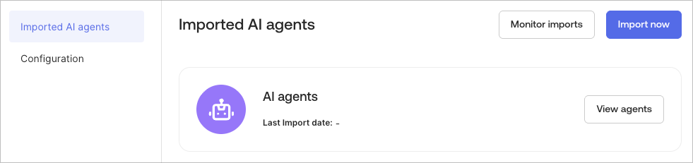 Okta Admin Console の AI Agent Import 設定保存後の画面で、次回インポート時刻と手動インポートボタンを確認できるスクリーンショット