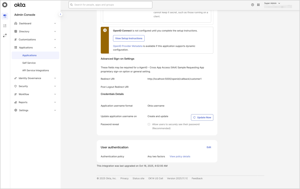 サンプルAIエージェントアプリのRedirect URIを設定している画面です。