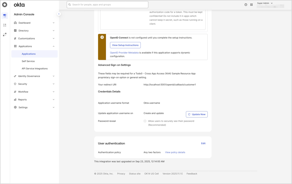 サンプルTodoアプリのRedirect URIを設定している画面です。