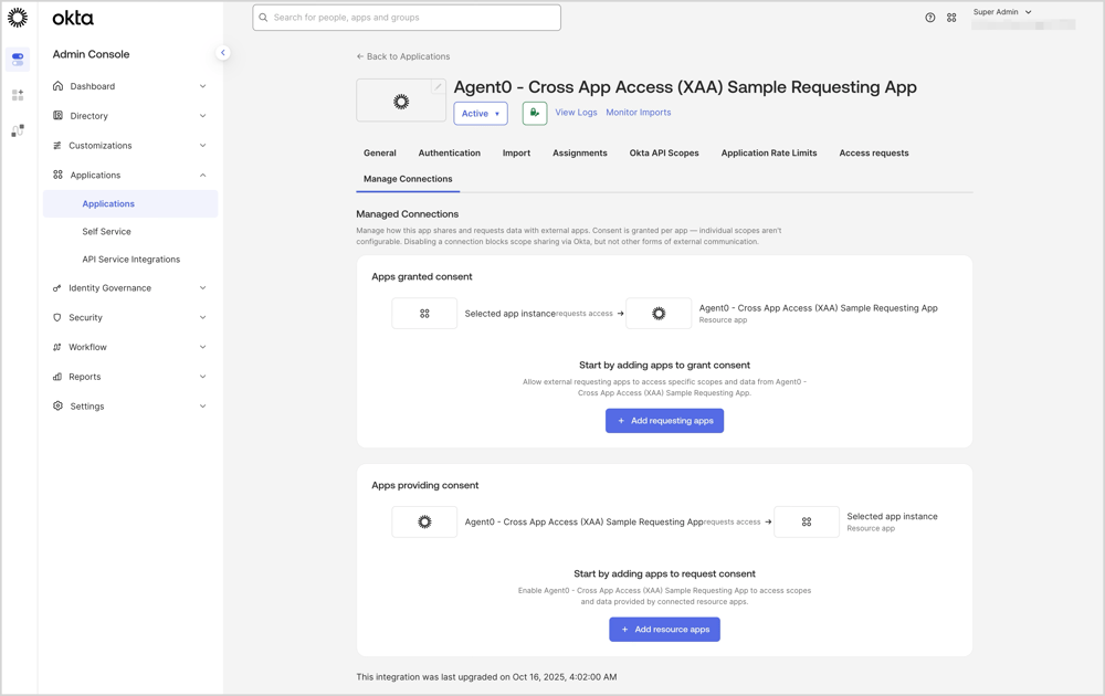 Managed Connectionsタブの設定前の画面です。