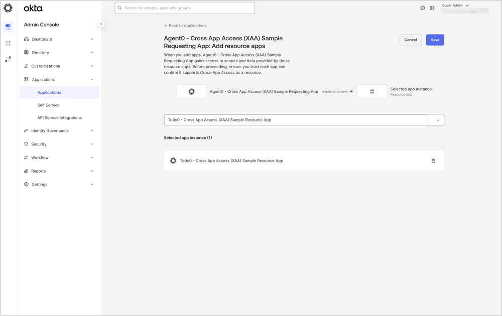 同意を提供するアプリとして『Todo0』を追加している画面です。