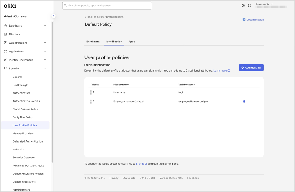 User profile policiesに指定したカスタム属性が追加されている画面です。