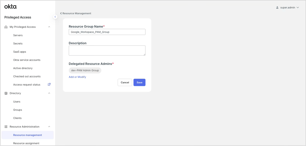 Resource Group名とDelegated Resource Adminsを設定するResource Group作成画面