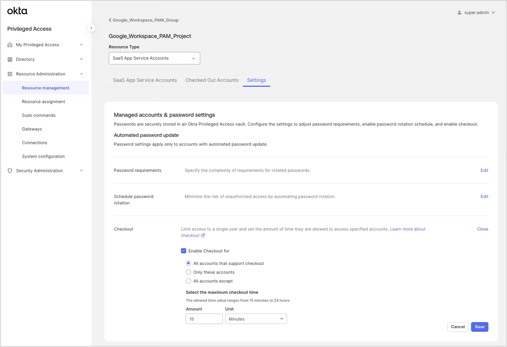 Projectで「SaaS App Service Accounts」とCheckout条件を設定している画面