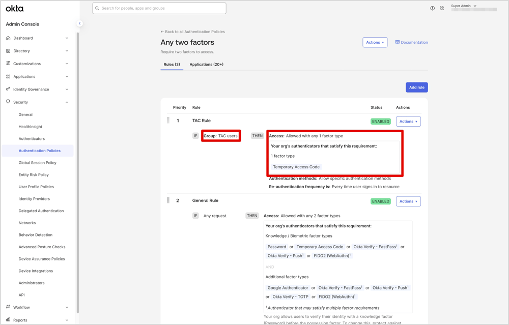 Authentication PolicyでTAC専用ポリシーを作成しています。