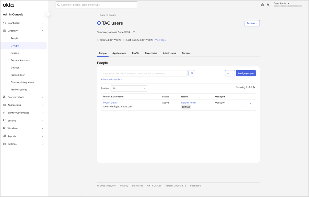 Oktaグループ「TAC User」にユーザーを追加しています。