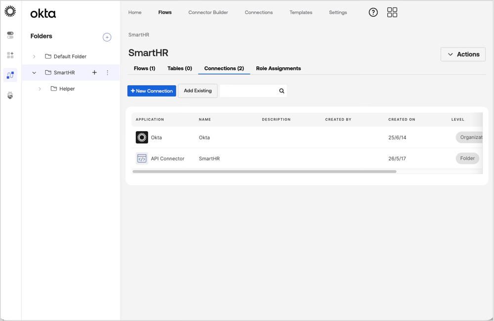 Connection のレベルが「Folder」