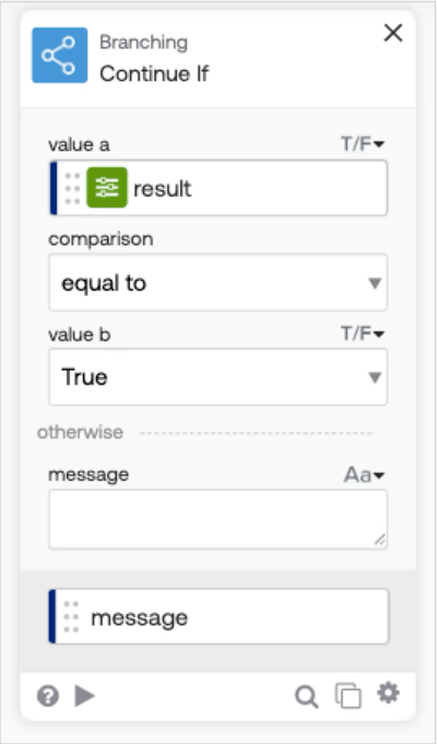 Continue Ifカードで「実行タイミング判定がTrueのときだけ処理を続行」する設定