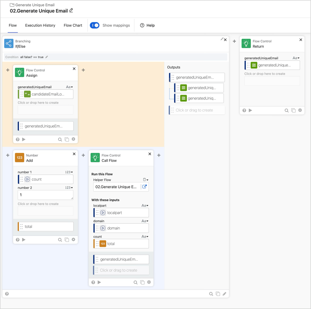 flow 02.Generate Unique Email の後半部分です。