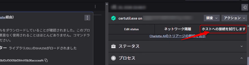 ホストへの接続試行を実施