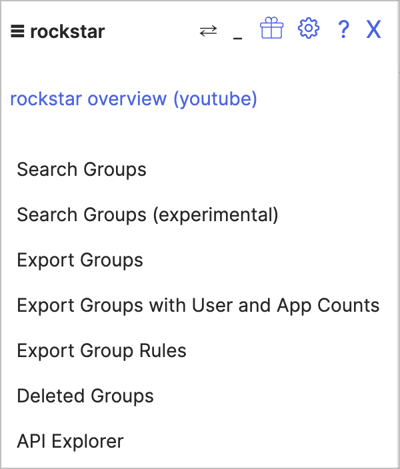 Directory>Groups画面でのrockstarのメニュー